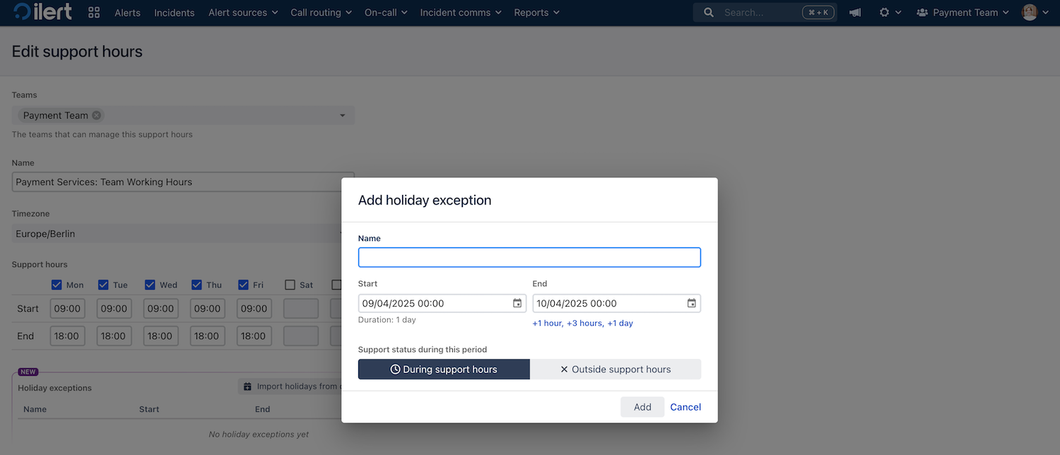 Create your own holiday calendar in ilert for better on-call scheduling