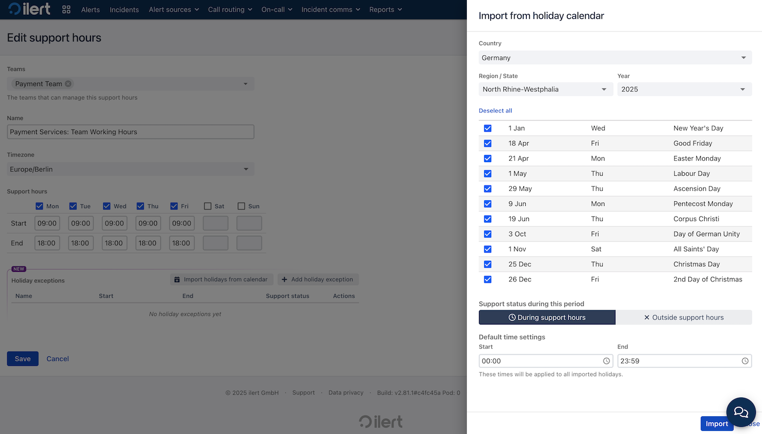Transfer holiday calendar into ilert to adjust on-call schedule