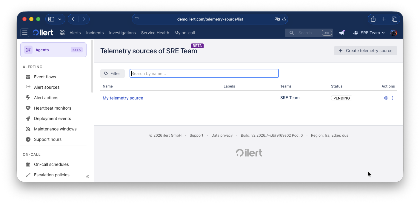 The Telemetry sources list