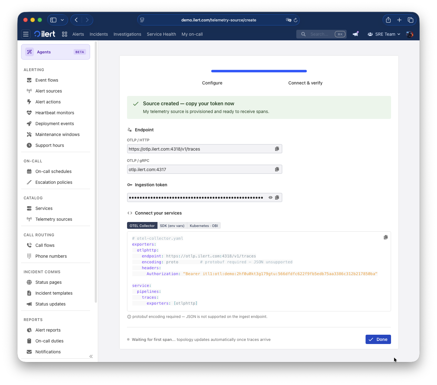 Connecting your services to a telemetry source